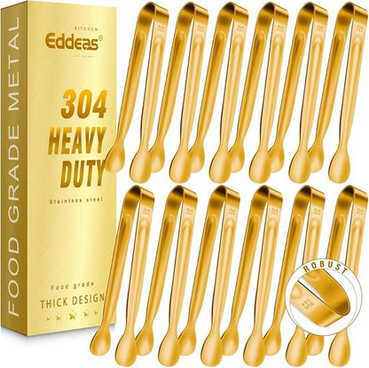 12 PCS Small Serving Tongs, 6" Mini Gold Sugar Tongs, Stainless steel Small Kitchen Tiny Food Tongs for Serving Food, Coffee Bar, Tea Party, Desserts Party and Ice Bucket by Eddeas