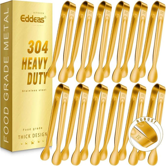 12 PCS Small Serving Tongs, 6" Mini Gold Sugar Tongs, Stainless steel Small Kitchen Tiny Food Tongs for Serving Food, Coffee Bar, Tea Party, Desserts Party and Ice Bucket by Eddeas