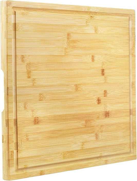Utoplike Bamboo Cutting Board 20 x 20 inch, Large Wood Chopping Board for Kitchen, Meat, Vegetables, BBQ, Square Butcher Block with Juice Groove and handle, 1"Th