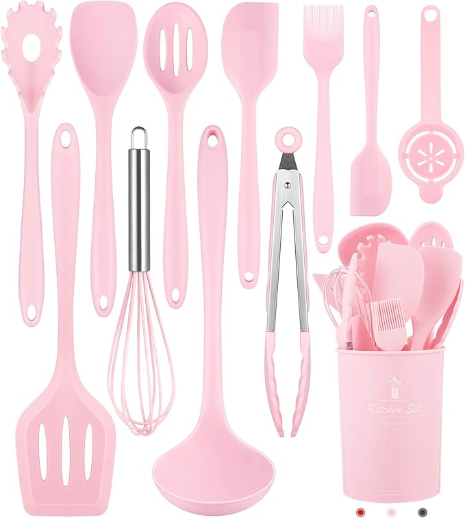 Kitchen Utensils Set-12 Pieces Silicone Cooking Utensils Set (Dishwasher Safe) 392°F Heat Resistant Spatula Set, Nonstick Cookware by Pranski
