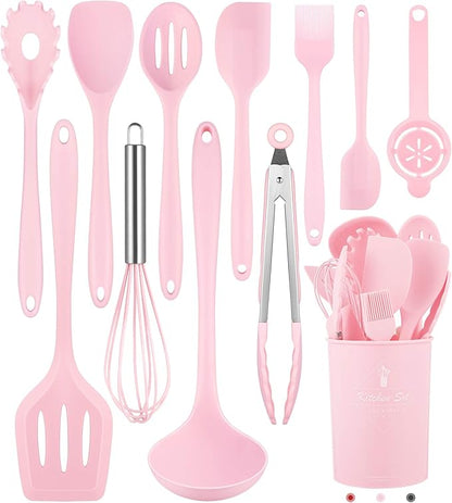 Kitchen Utensils Set-12 Pieces Silicone Cooking Utensils Set (Dishwasher Safe) 392°F Heat Resistant Spatula Set, Nonstick Cookware by Pranski
