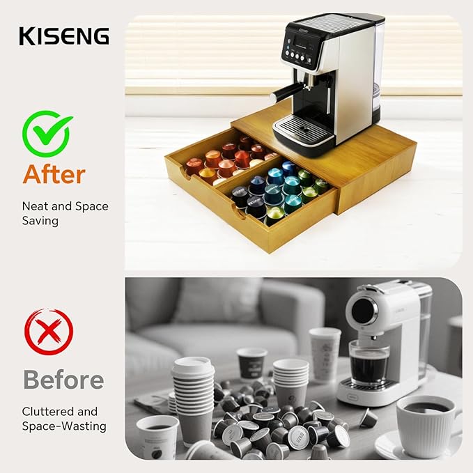 Coffee Pod 15" X 11" X 3" Natural Wood Countertop Organizer Drawer, Counter Top Espresso Tea Bag Station Storage Holder Box, Brown - Image 5