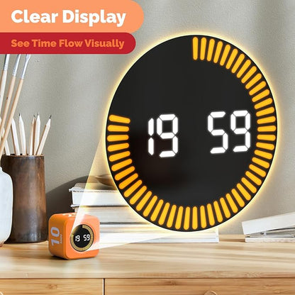 KADAMS Timer Pomodoro Visual - Productivity Pomodoro Cube, 5/10/25/50 Min Countdown & Countup, Silent – Ideal for Work Study Cook Workout Kitchen School Classroom Office ADHD Gift Kids (1, Orange)