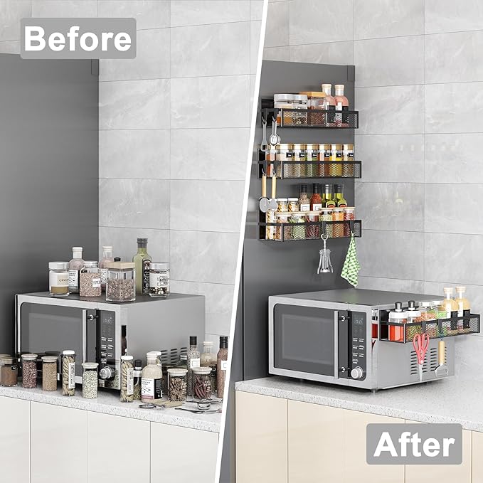 Aufworld Magnetic Spice Rack for Refrigerator, 5 Pack Magnetic Shelf, Moveable Magnetic Fridge Organizer with an 8-Hook Rack, Seasoning Organizer for Kitchen Organization (Extra with 8 Hooks) - Image 7