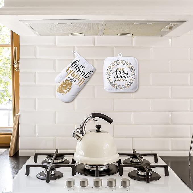 Patelai 6 Pieces Blank Sublimation Oven Mitts Set Include Blank Sublimation Heat Resistance Oven Gloves and Pot Holders for DIY Kitchen Dining Room Accessories