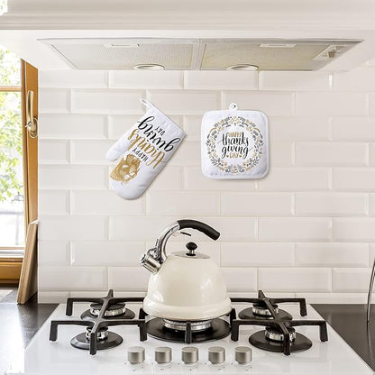 Patelai 6 Pieces Blank Sublimation Oven Mitts Set Include Blank Sublimation Heat Resistance Oven Gloves and Pot Holders for DIY Kitchen Dining Room Accessories