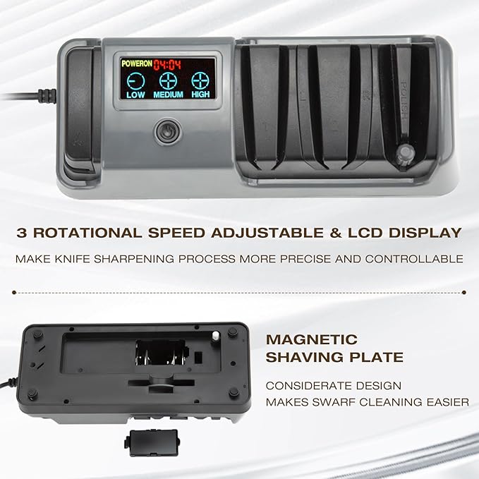Professional 3-Stage Electric Knife Sharpener for Kitchen Knives, LCD Screen, 100% Diamond Abrasive, Adjustable Rotational Speed, Precision Angle Guides for All Kitchen Knives - Image 6