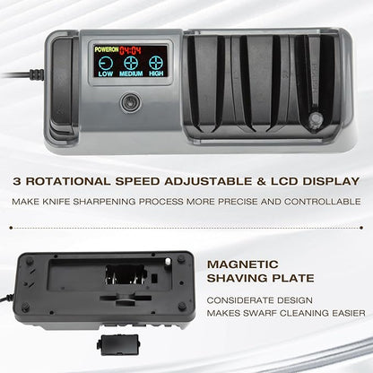Professional 3-Stage Electric Knife Sharpener for Kitchen Knives, LCD Screen, 100% Diamond Abrasive, Adjustable Rotational Speed, Precision Angle Guides for All Kitchen Knives - Image 6