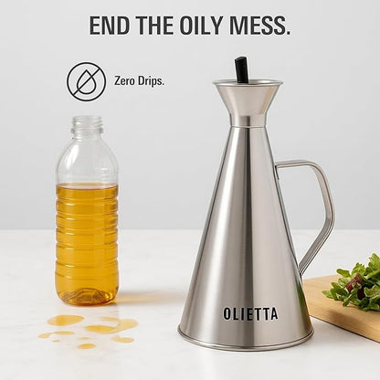 Olietta Olive Oil Dispenser Bottle Stainless Steel Non Drip Leak Proof No Mess Vinegar Pourer & Kitchen Drizzler 17 oz 500ML 0.5 Litre Great for Pouring & Drizzling Easy to Clean & Leakproof - Image 2