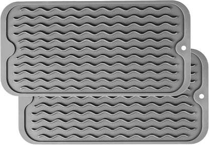 ZLR 2 Pcs Silicone Sponge Holder & Sink Caddy Tray (6" x 12") - Narrow Dish Drying Mat for Kitchen Counter - Waterproof Soap Dispenser Organizer, Non-Slip Bathroom Vanity Tray (Dark Gray) by ZLR