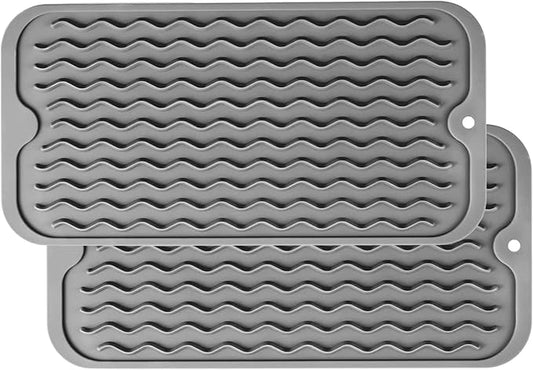 ZLR 2 Pcs Silicone Sponge Holder & Sink Caddy Tray (6" x 12") - Narrow Dish Drying Mat for Kitchen Counter - Waterproof Soap Dispenser Organizer, Non-Slip Bathroom Vanity Tray (Dark Gray) by ZLR