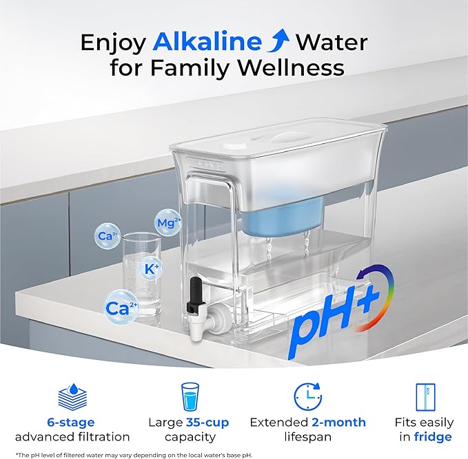 Waterdrop Slim Alkaline Water Filter Dispenser, 35-Cup, Large Capacity, 100-Gallon Long-Life, Faster Filtration, Reduces Chlorine, PFOA/PFOS and More, BPA Free, White (with 1 Filter) - Image 2
