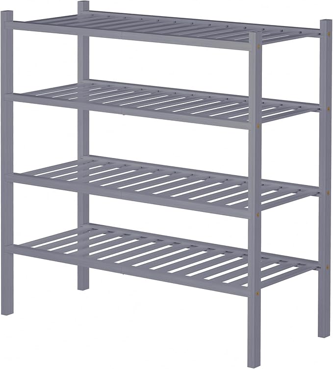 ROMGUAR CRAFT 4 Tier Bamboo Shoe Rack for Closet Free Standing Wood Shoe Shelf for Entryway Small Space Stackable 27"x11"x26" (Grey) - Image 6