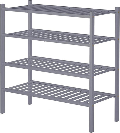 ROMGUAR CRAFT 4 Tier Bamboo Shoe Rack for Closet Free Standing Wood Shoe Shelf for Entryway Small Space Stackable 27"x11"x26" (Grey) - Image 6