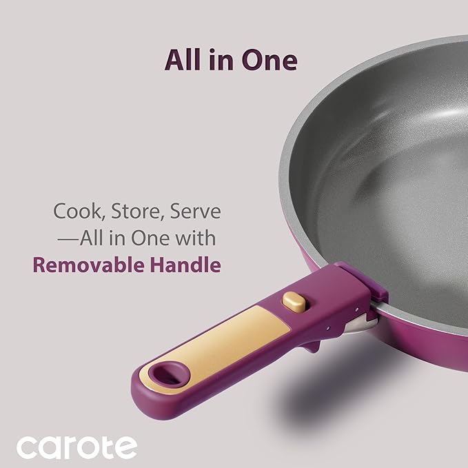 CAROTE Ceramic Pots and Pans Set, Nonstick Cookware Set Detachable Handle, 6pcs Induction Kitchen Cookware Sets Non Stick with Removable Handle, RV Cookware Set, Oven Safe, Purple - Image 7