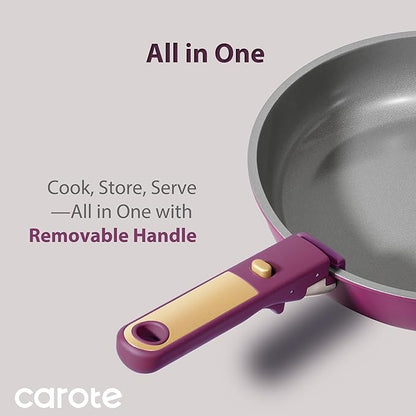 CAROTE Ceramic Pots and Pans Set, Nonstick Cookware Set Detachable Handle, 6pcs Induction Kitchen Cookware Sets Non Stick with Removable Handle, RV Cookware Set, Oven Safe, Purple - Image 7