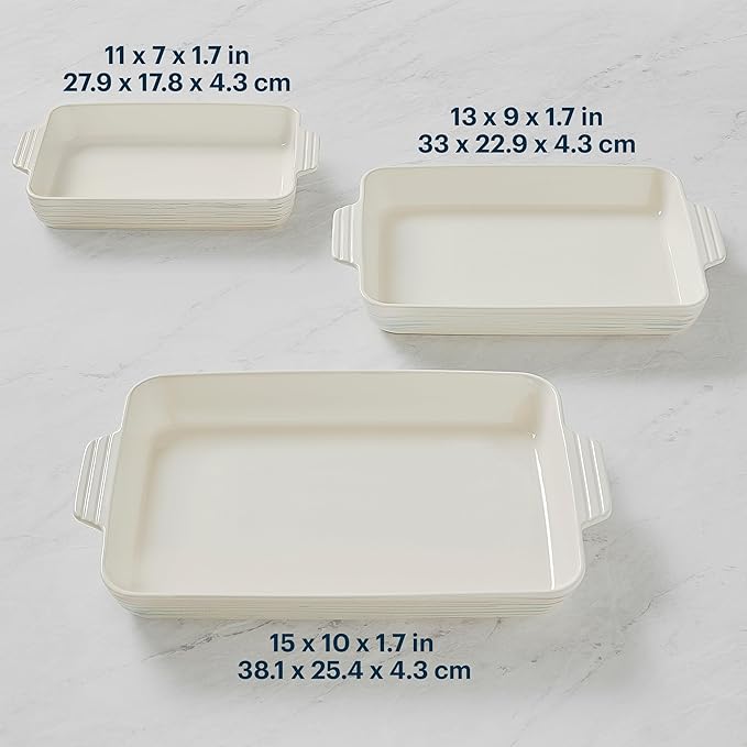 Pyrex 3-Piece Ceramic Bakeware Set, Nonstick Casserole Dish with Handles, Lasagna Oven Pans, Bakers, For Baking, Roasting, Steaming, Rectangular - Image 4