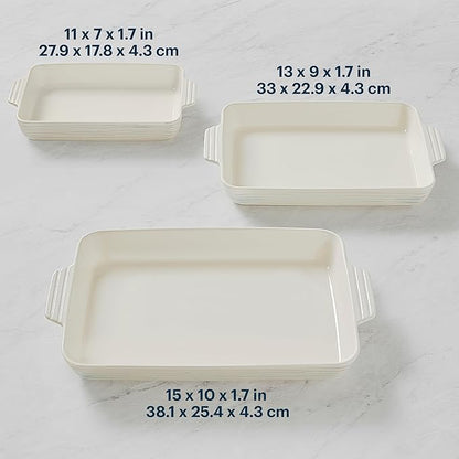 Pyrex 3-Piece Ceramic Bakeware Set, Nonstick Casserole Dish with Handles, Lasagna Oven Pans, Bakers, For Baking, Roasting, Steaming, Rectangular - Image 4