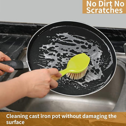 2 Pack Kitchen Dish Brush Bamboo Handle Dish Scrubber Built-in Scraper, Scrub Brush for Pans, Pots, Kitchen Sink Cleaning, Dishwashing and Cleaning Brushes are Perfect Cleaning Tools, Color-Green - Image 7