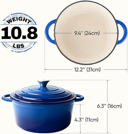 4.5 Quart Dutch Oven Pot with Lid, Non Stick Enameled Cast Iron Dutch Oven for Bread Baking, Heavy-Duty, Oven Safe Ceramic Cookware Up to 500°F for Baking, Braising, Stews, Roasting, Blue - Image 4