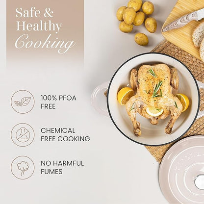 Nuovva Enamelled Cast Iron Dutch Oven Pot with Lid 6.4 Quart Non Stick Casserole Pot – Heavy Duty & Oven Safe up to 500° F for Bread Baking, Braising, Stews, Roasting – 28cm Oyster - Image 4