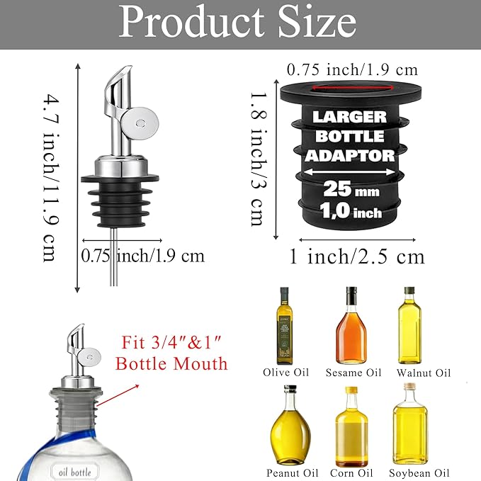 Olive Oil Pour Spout with Adapters, Oils Pourer for Olive Oil Dispenser Bottle, Easily Turn Your Bottles into Dispensers for Liquor,Oils,Bottle Pourers (Gold, 12 Pack Pour +Adapters)