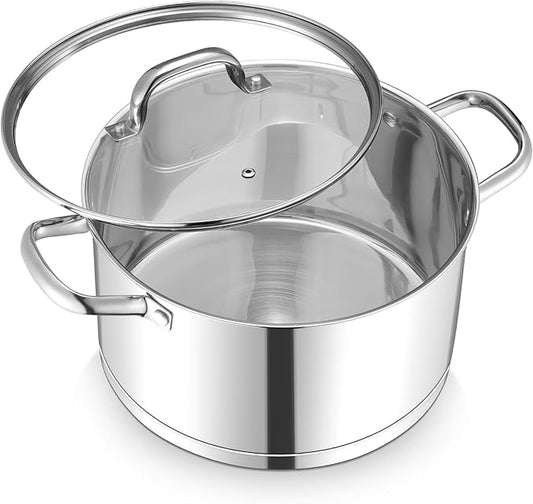 TeamFar 8QT Stock Pot with Lid, Stainless Steel Tri-ply Bottom Cooking Pot for Vegetable Pasta Soup, Works with Induction/Gas/Glass/Ceramic Stoves, Non-toxic & Sturdy, Straight Side & Riveted Handles by TeamFar