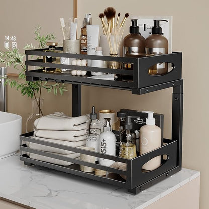Under Sink Organizer, 2 Tier Under Sink Organizers and Storage, Adjustable Height, Slide out Metal Cabinet Organizers, Pull out Cabinet Storage Drawer Shelf for Kitchen Bathroom (Black, 1 Pack) - Image 8
