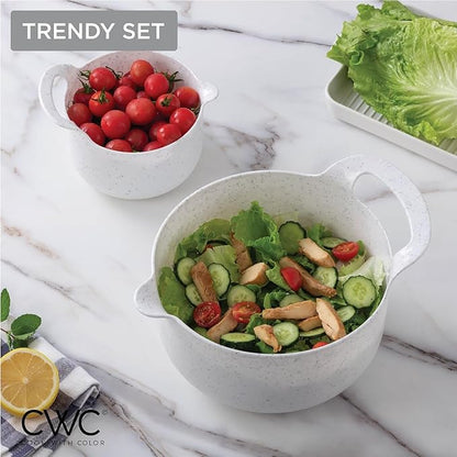 COOK WITH COLOR Nesting Plastic Mixing Bowl Set with Pour Spouts and Handles and Non Slip Bottom, Speckled White, 4 Piece - Image 2