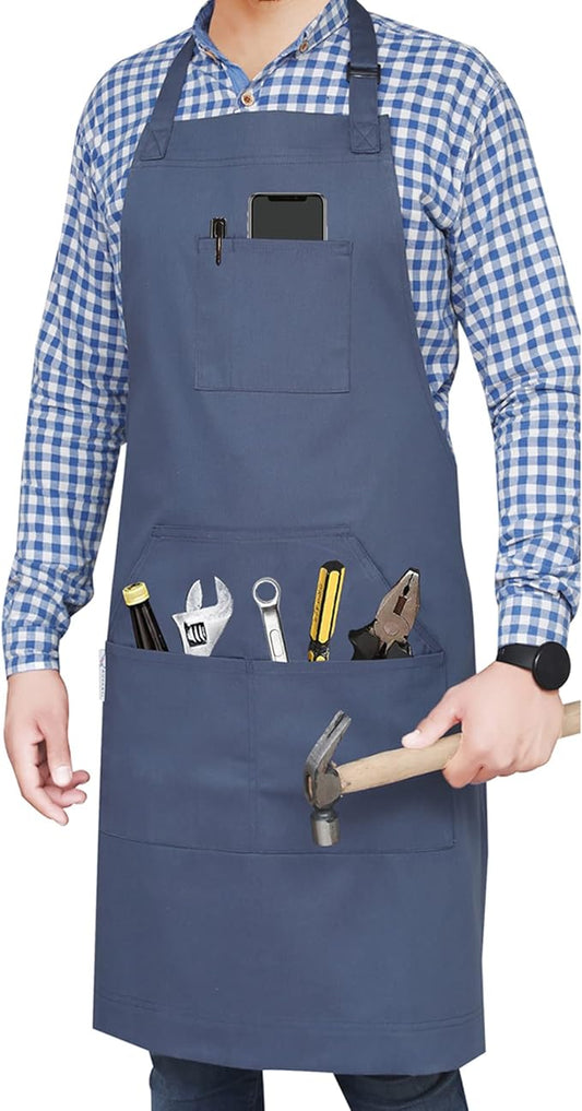 RUVANTI Aprons for Men, Women with Pockets Cotton Enrich Durable Large XXL size for Kitchen, Workshop, BBQ, Chef Apron