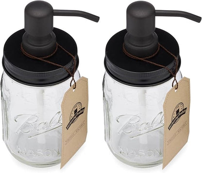 Jarmazing Products Mason Jar Soap Dispenser - Black - with 16 Ounce Ball Mason Jar - Made from Rust Proof Stainless Steel - Two Pack - Image 3