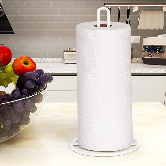 Paper Towel Holder Countertop, OBODING, Kitchen Paper Towel Stand Holder for Kitchen Organization and Storage, Paper Towel Holders for Standard and Large Size Rolls (White) - Image 3