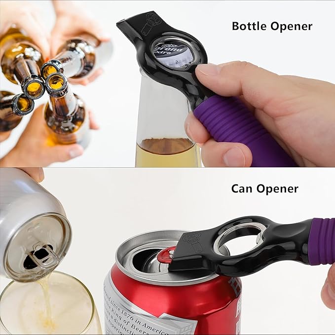 2-Pack Magnetic Beer Bottle Opener & Soda Can Opener, 2-in-1 Bottle Opener and Can Tab Opener Tool for Bartender, Long Nails, Arthritis, Silicone Handle with Build in Magnet - Dark Purple - Image 3