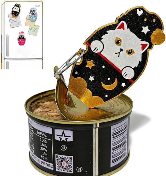 Mothers Day Gift Ring Pull Can Opener for Soda Food Cat Cans Easy Open Tool for Weak Hands Arthritis Seniors Long Nails Magnetic Portable with Lanyard Dishwasher Safe Black and Gold Kitty