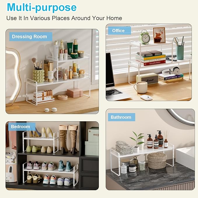 15.5 to 25.5 Inch Kitchen Cabinet Shelf Organizers, Adjustable Kitchen Counter Shelf Organizer, Set of 3 Expandable Countertop Storage Shelves, Stackable Design, 30LBS Heavy Duty, Space Saver - Image 8