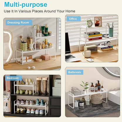 15.5 to 25.5 Inch Kitchen Cabinet Shelf Organizers, Adjustable Kitchen Counter Shelf Organizer, Set of 3 Expandable Countertop Storage Shelves, Stackable Design, 30LBS Heavy Duty, Space Saver - Image 8