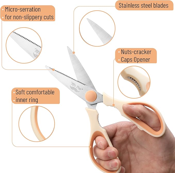Mr. Pen- All Purpose Kitchen Shears with Protective Sheath, 8 Inch, Dishwasher Safe, Stainless Steel Food Scissors with Micro-Serrated Blades, Durable Utility Kitchen Shears, Cream & Tan - Image 3