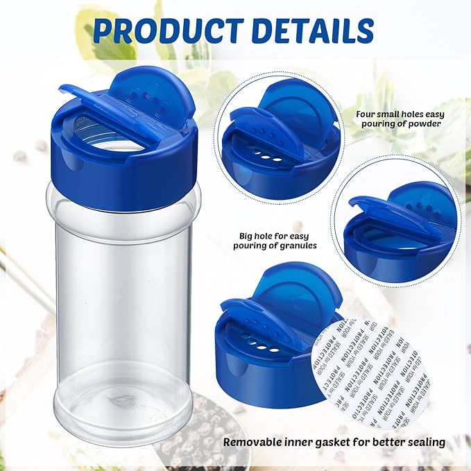 Eccliy 36 Pack 3 oz Clear Plastic Spice Jars with Label and Shaker Lids Empty Spice Bottles Seasoning Containers Seasoning Jars Shaker Condiment Pots for Pepper Herbs Powders(Blue) - Image 3