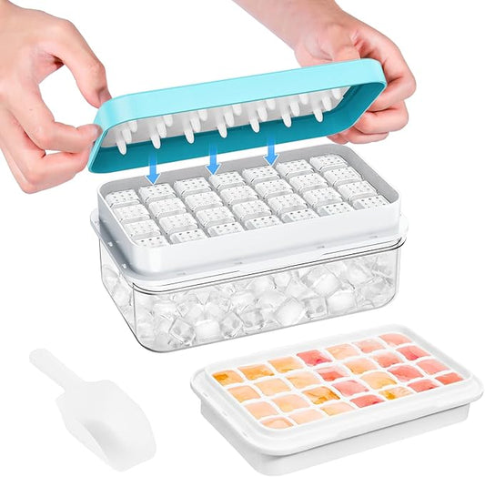 Ice Cube Tray with Lid and Bin, 28 pcs Ice Cubes Molds, Ice Trays for Freezer, Ice Cube Tray Mold, with 1 tray, Ice Freezer Container, Spill-Resistant Removable Lid & Ice Scoop, for Whiskey,Cocktail by PHINOX