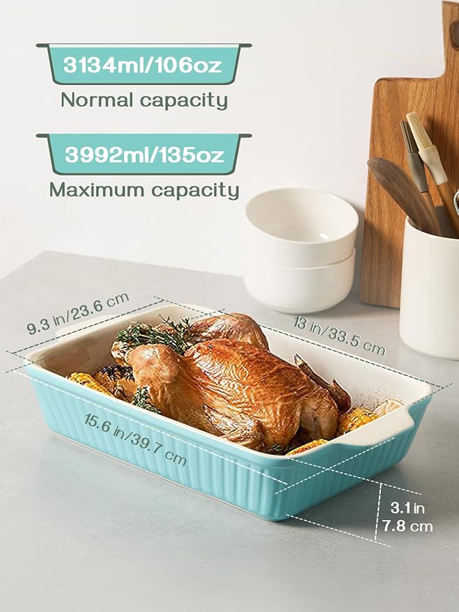 DOWAN 9x13-inch Baking Dish, Deep Casserole Dishes for Oven, Lasagna Pan Deep,135 oz Ceramic Baking Pan with Handles, Oven Safe for Baking, Home Decor Gift, Blue - Image 2