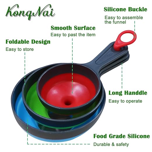 KongNai Canning Funnel for Wide and Regular Jars，Wide Mouth Funnels Sets of 3, Large for Mason Jar, Food Grade Collapsible Silicone Kitchen Accessories for Transfer Jam, Juice, Spices and Oil - Image 2