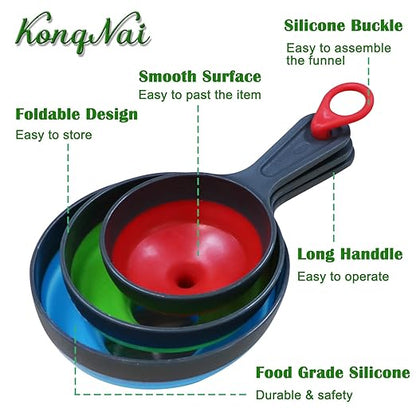 KongNai Canning Funnel for Wide and Regular Jars，Wide Mouth Funnels Sets of 3, Large for Mason Jar, Food Grade Collapsible Silicone Kitchen Accessories for Transfer Jam, Juice, Spices and Oil - Image 2