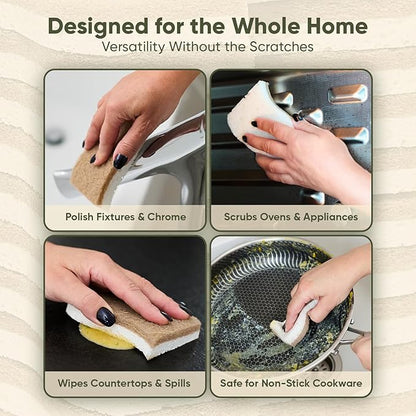 Plant-Based Kitchen Sponges (12 Pack) | USDA Biobased Certified | FSC & PETA Approved | Natural Cellulose & Coconut Scrubber Sponge | S-Shaped Design | Eco-Friendly, Non-Scratch, Non-Toxic & Vegan - Image 4
