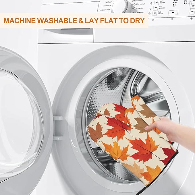 Oven Mitts and Hot Pads Set - Autumn Maple Design, Heat Resistant Cute Pot Holders for Kitchen, Baking Gifts for Women