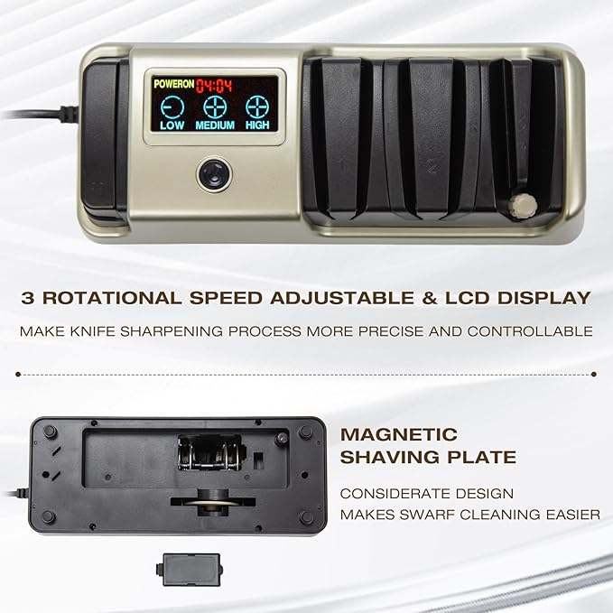 Light Blonde 5 in 1 Electric Knife Sharpener with LCD Screen for Kitchen Knives, 3 Rotational Speed Electric kitchen Knife Sharpener for Straight,Serrated, Ceramic Knives,Scissors & Axes - Image 6