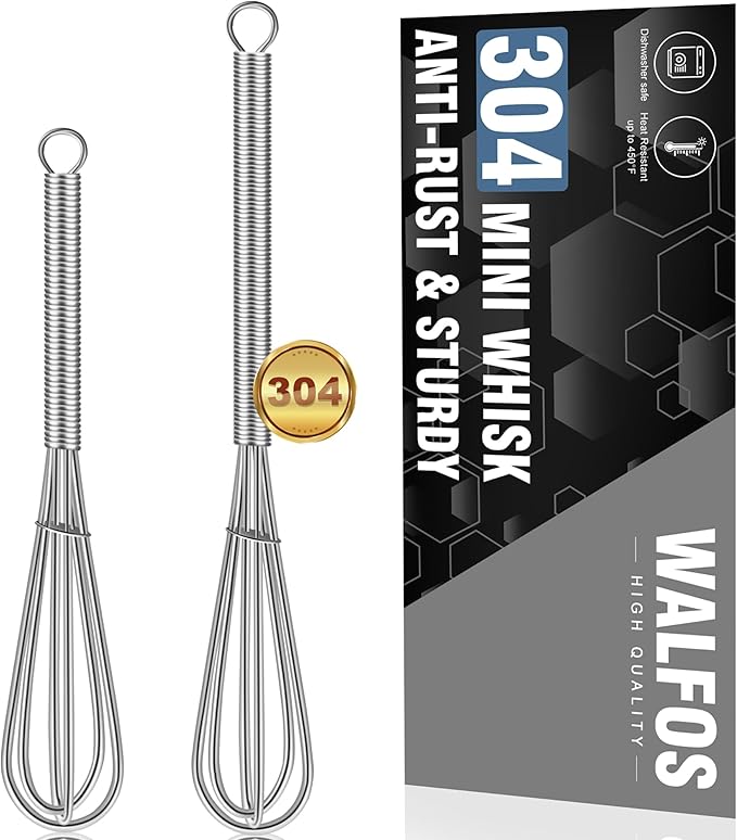 Walfos Mini Whisks Stainless Steel, Small Whisk 2 Pieces, 5in and 7in Tiny Whisk for Whisking, Beating, Blending Ingredients, Mixing Sauces by Walfos