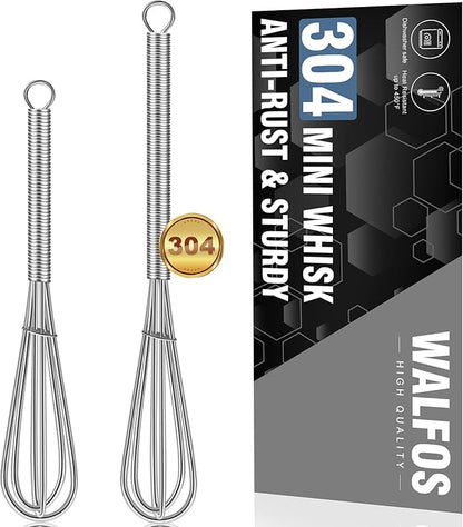 Walfos Mini Whisks Stainless Steel, Small Whisk 2 Pieces, 5in and 7in Tiny Whisk for Whisking, Beating, Blending Ingredients, Mixing Sauces by Walfos