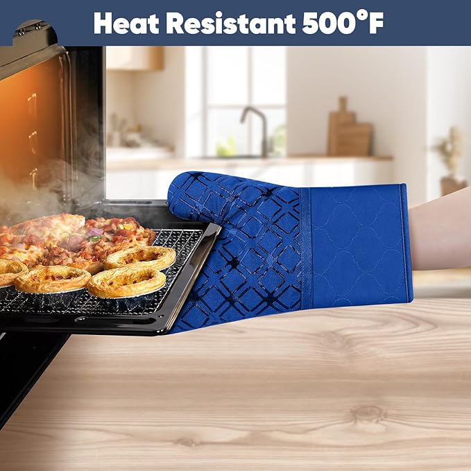 Oven Mitts and Pot Holders Set with Dishcloths, 500 Degree Heat Resistant Oven Gloves and Hot Pads, Premium Soft Cotton Kitchen Mittens and Dish Cloth Sets-Royal Blue - Image 5