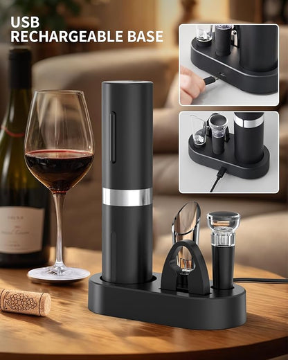 CIRCLE JOY Electric Wine Bottle Opener Set Rechargeable Wine Corkscrew Cordless Wine Set with Charging Base, Foil Cutter, Wine Aerator Pourer and Wine Stopper, Black - Image 4