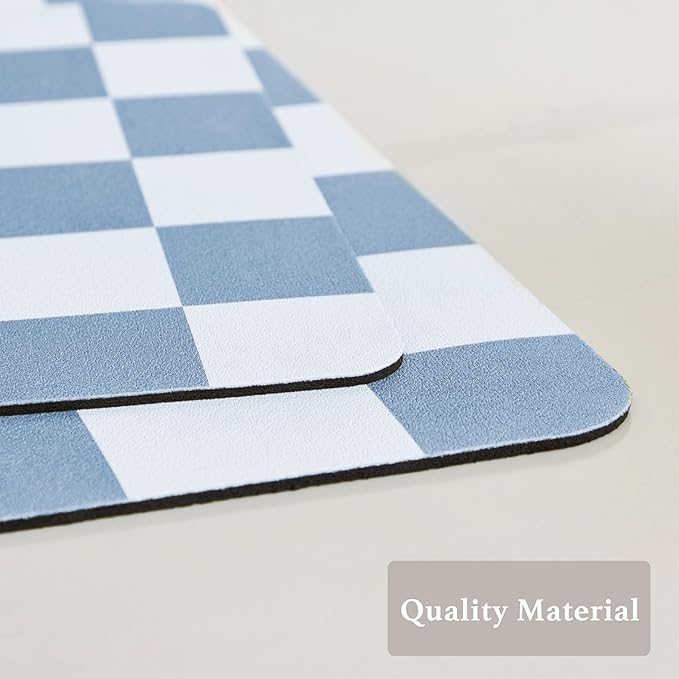 Checkered Dish Drying Mat for Kitchen Counter, Coffee Bar Station Accessories, Retro Cute Aesthetic Absorbent Coffee Mat Kitchen Drying Mat Easy Clean, Blue 12" x 19" - Image 6